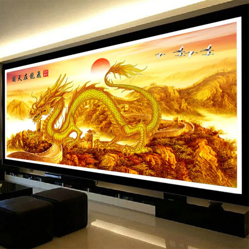 

Large Diamond Painting Full Round 5D DIY Dragon The Great Wall Paint with Diamond Cross Stitch Christmas Decorations for Home