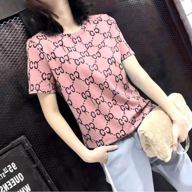 

Solid color large print short sleeve T-shirt women's top fashion