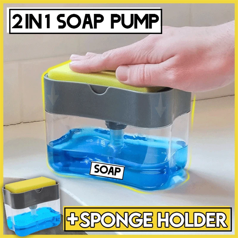 

2 IN 1 Soap Dispenser Pump Sponge Manual Press Holder Cleaning Liquid Container Manual Press Soap Organizer Kitchen Tool Box
