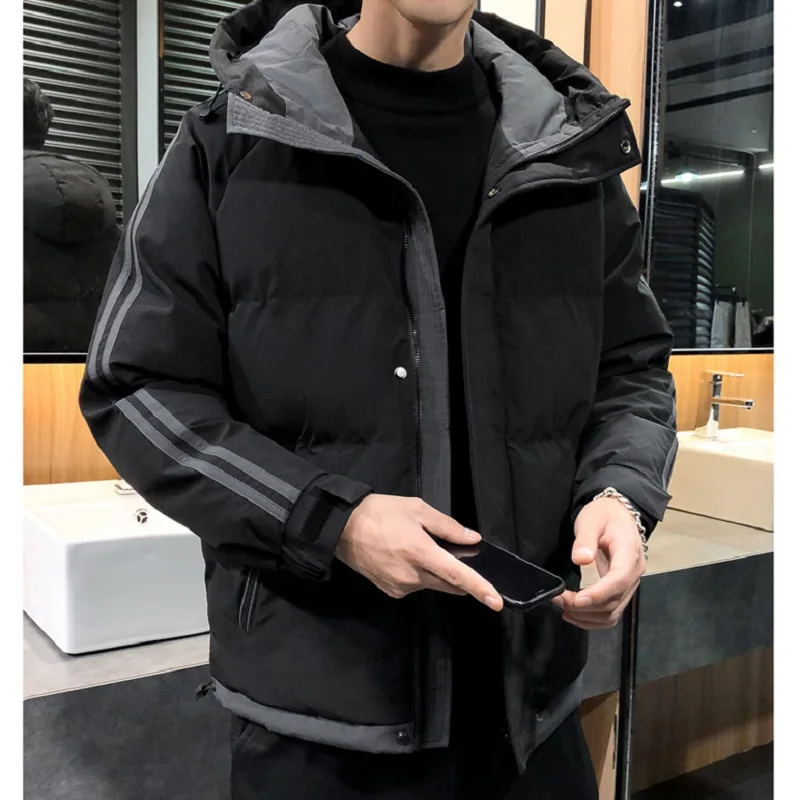 Men's Fashion Thick Padded Jacket Hooded Sports Jacket Autumn and Winter Casual Warm Cotton Clothing Youth Winter Coat