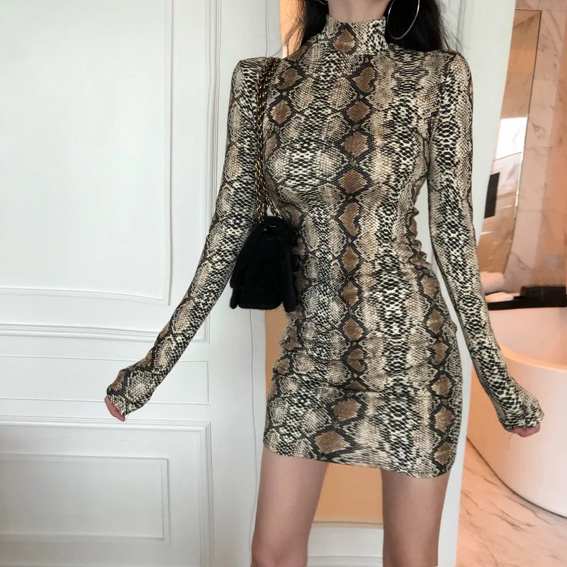 BKLD 2021 женское модное платье со змеиным принтом мини-платье сексуальная клубная