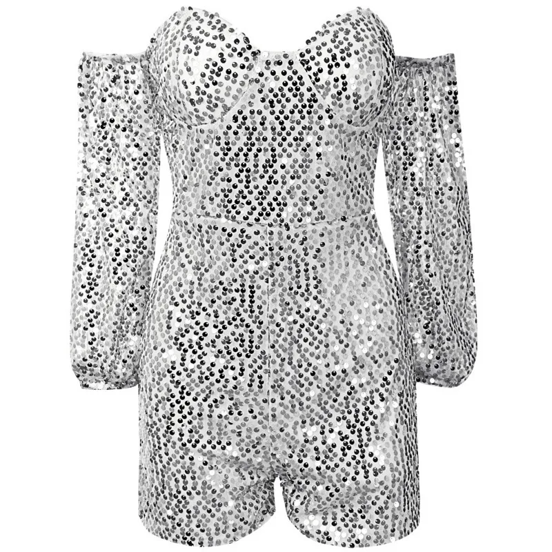 Fuedage сексуальный женский комбинезон с блестками блестящий открытой спиной