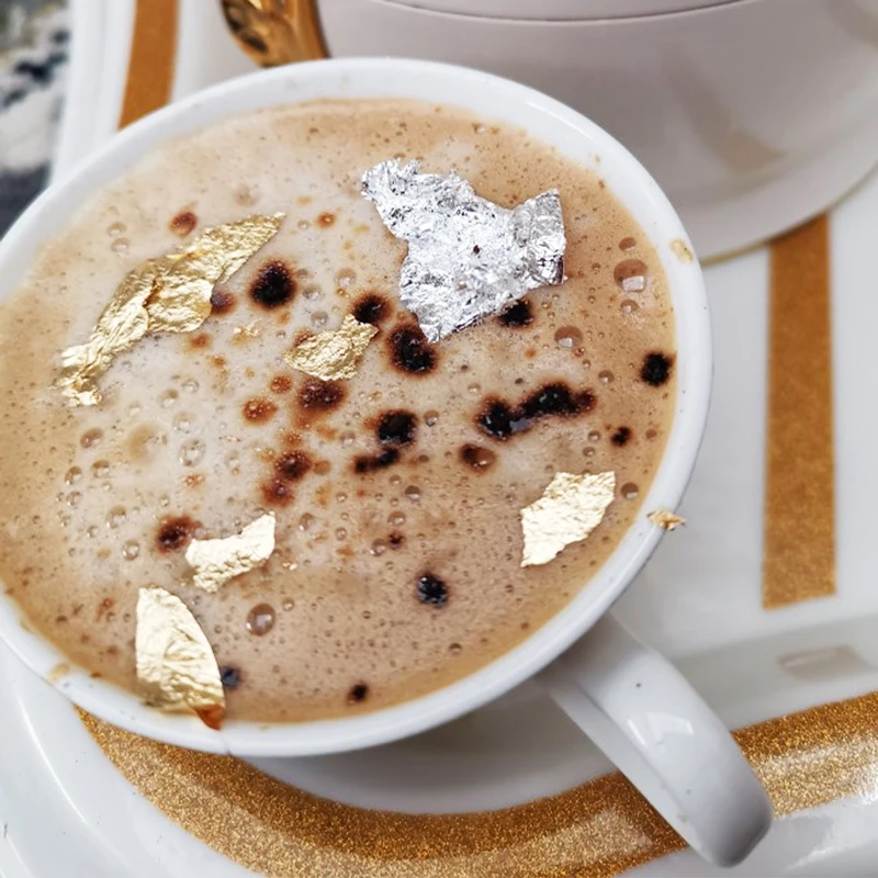 

24K Pure Gold Pure Silver Set Gold Foil Flakes for Cake Decoration Chocolate Eating Wine Art Food Grade Laminated 0.1g /Bottle