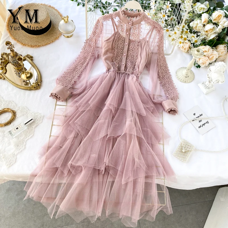 YuooMuoo хорошее качество элегантное асимметричное кружевное платье модное вязаное