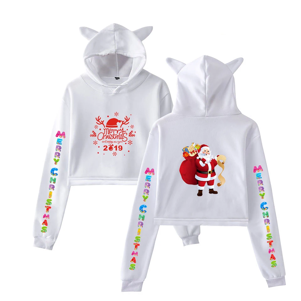 Merry Christmas Hoodies Women Sexy Short Cat Ears Cute Pullovers Fashion Sex Appeal Autumn Casual Sweatshirts | Женская одежда