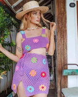 y2k floral crochet crop cami top and high waist split skirt summer knitted suit beach vacation two piece set women outfits