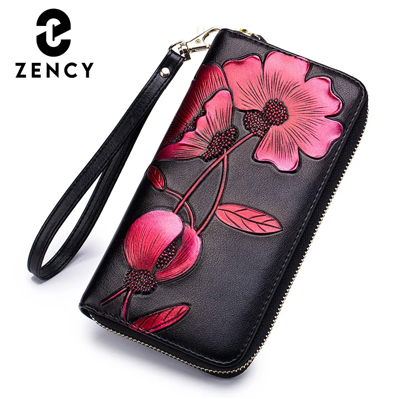 Zency Colorful Long Large Capacity Female Purses Soft Genuine Leather Wallets Multifunction Classic Women's Card Houlder Purse