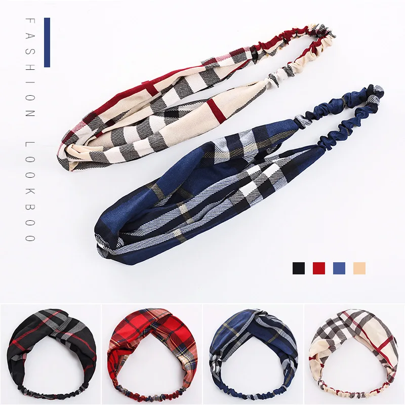 Повязка для волос женская цветной тюрбан в клетку аксессуары Цветочный