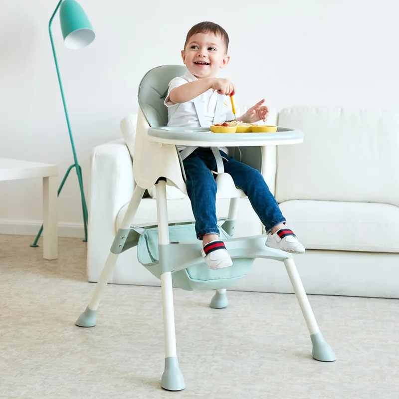 Infant Shining Kids Highchair Feeding Dining Chair Double Tables Macaron Multi-function Height-adjust Portable with Storage Bag