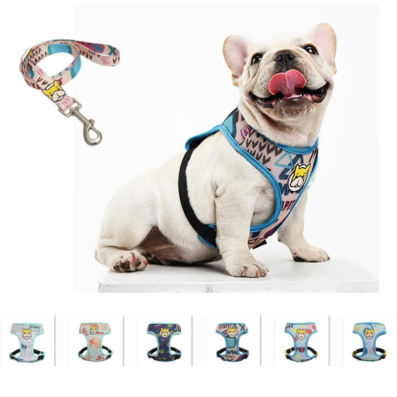 

Воздухопроницаемая сетчатая шлейка для собак, модный жилет малого и среднего размера с поводком для прогулок, товары для домашних животных,...