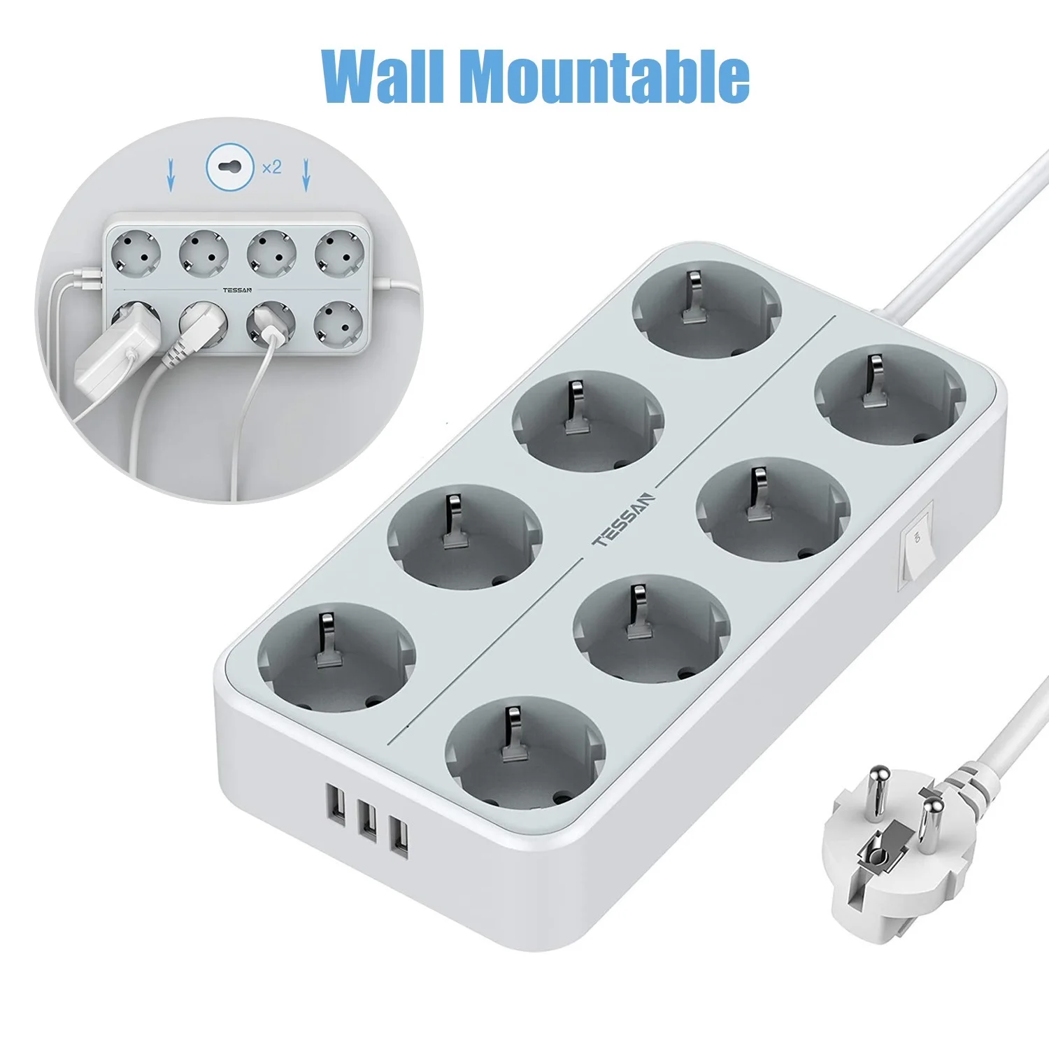 Удлинитель питания с 8 розетками переменного тока и 3 USB портами Удлинительный