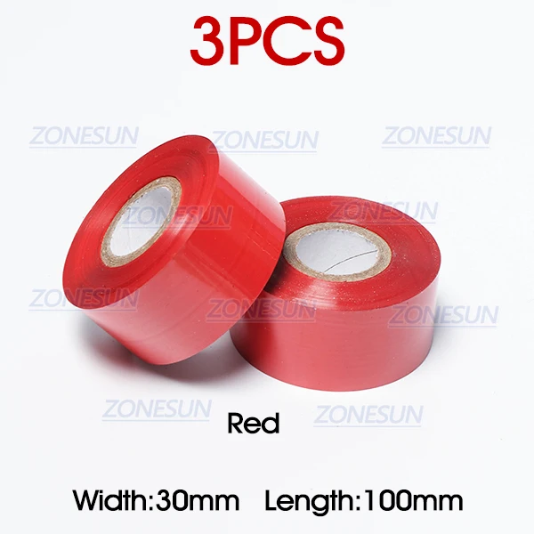 Red 3pcs ZONESUN Дата Код термальная Лента печатная машина лента для аксессуаров для пластиковой бумаги 30*100 м черный белый красный - Цвет: Red 3pcs