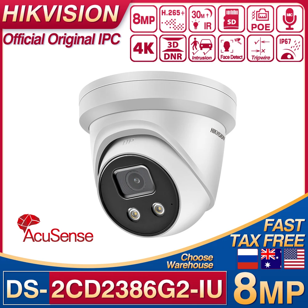 

Hikvision Acusense 8MP DS-2CD2386G2-IU POE IP Camera 4K Built-In Mic Security Protection SD Card Slot H.265 Face Detect Outdoor