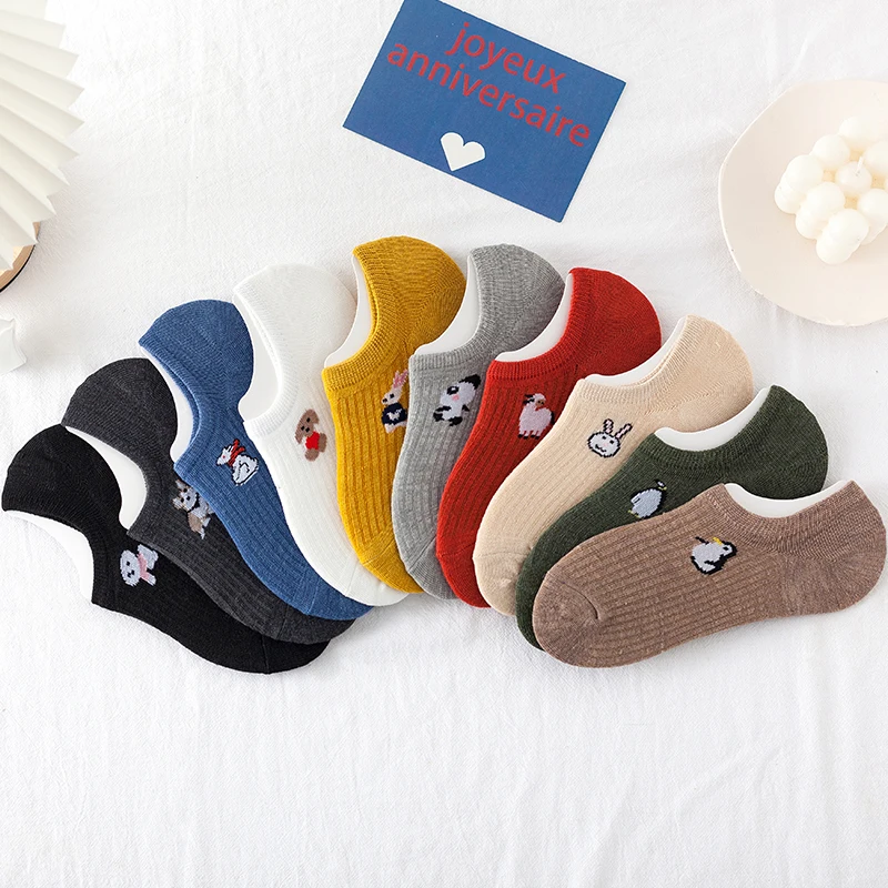 

5 Pairs Lot Cotton Women Socks Female Casual Boat 3D Pack Cartoon Harajuku Cat Cute Heart Invisiable Funny Girl Ankle Sock Set