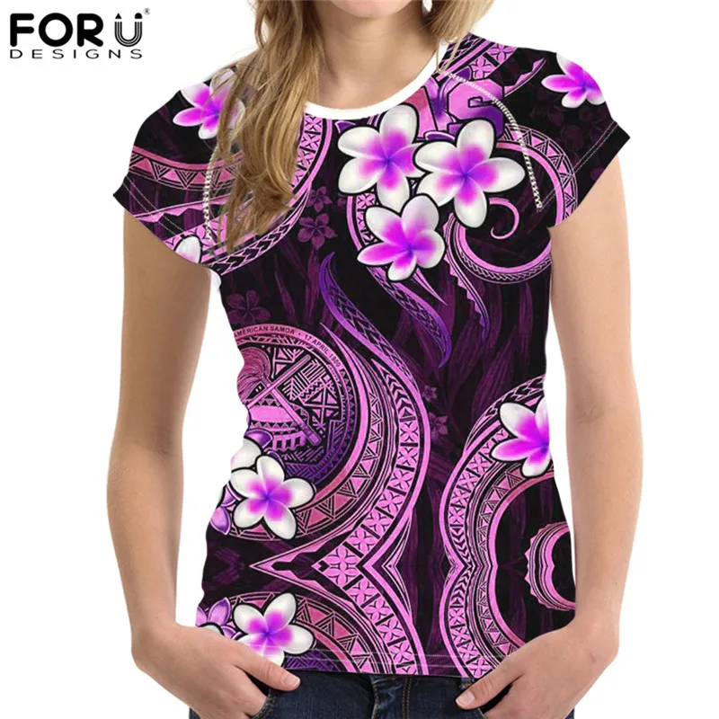 

FORUDESIGNS Ladies Plus Size T Shirts For Women Vintage Enthic Polynesian Plumeria Flowers Print Lady Outdoor Comfort Basic Tees
