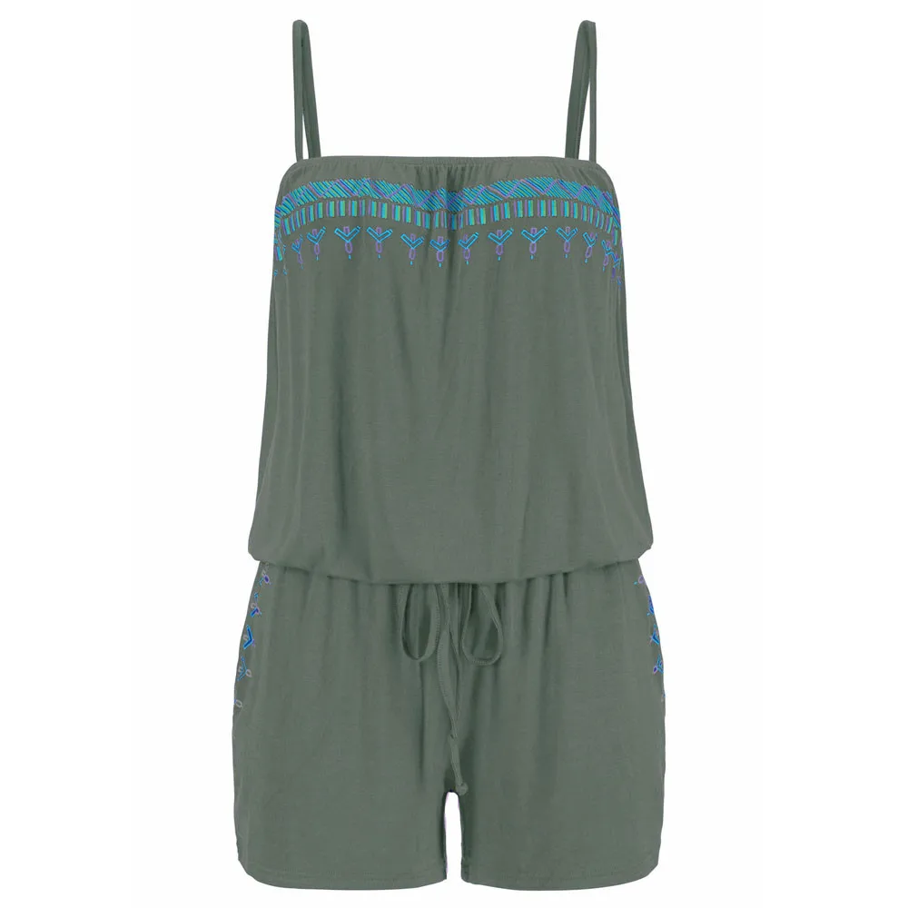 

Women Sexy V-neck Print Mini Playsuits Ladies Sleeveless Strappy Summer Beach Jumpsuit Overalls Pocket Rompers 2021 #T2P