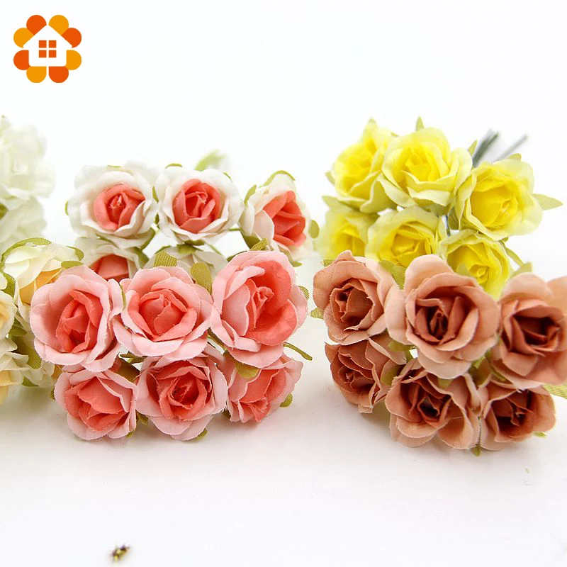 6 шт./лот 2 см Декоративные Шелковые скрапбукинга искусственные мини розы букет