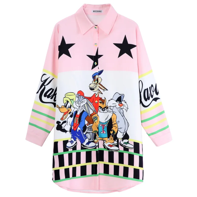 2020 Spring new arrival cartoon print long shirts fashion women | Женская одежда