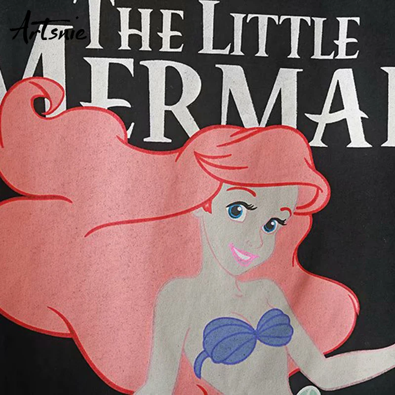 Женская Повседневная футболка Artsnie disney черная свободная с круглым вырезом и