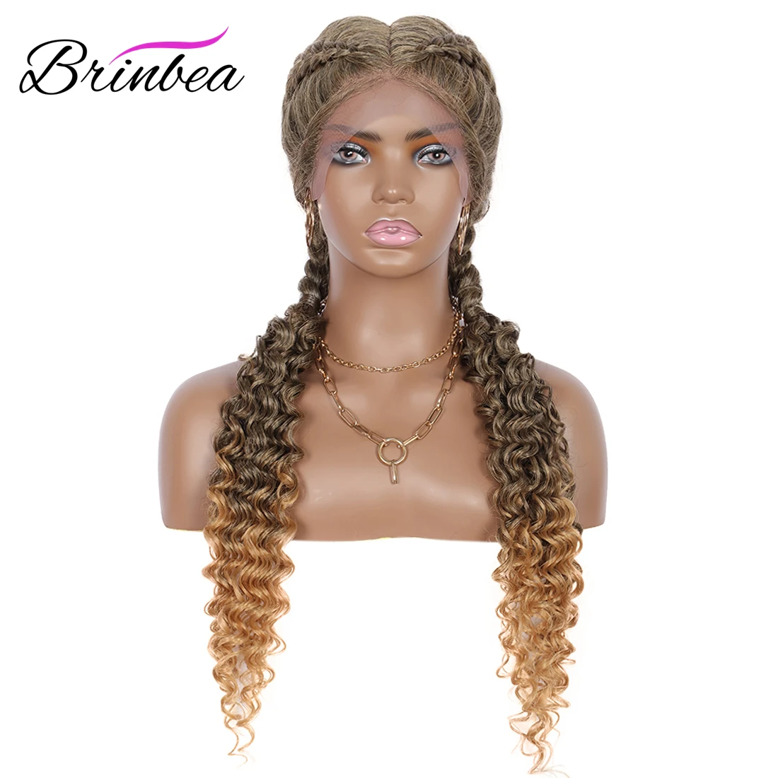 

Парик Brinbea женский Плетеный, со шнуровкой спереди 28 дюймов, с двойными голландскими волосами в коробке, с завитками, для чернокожих женщин, с...