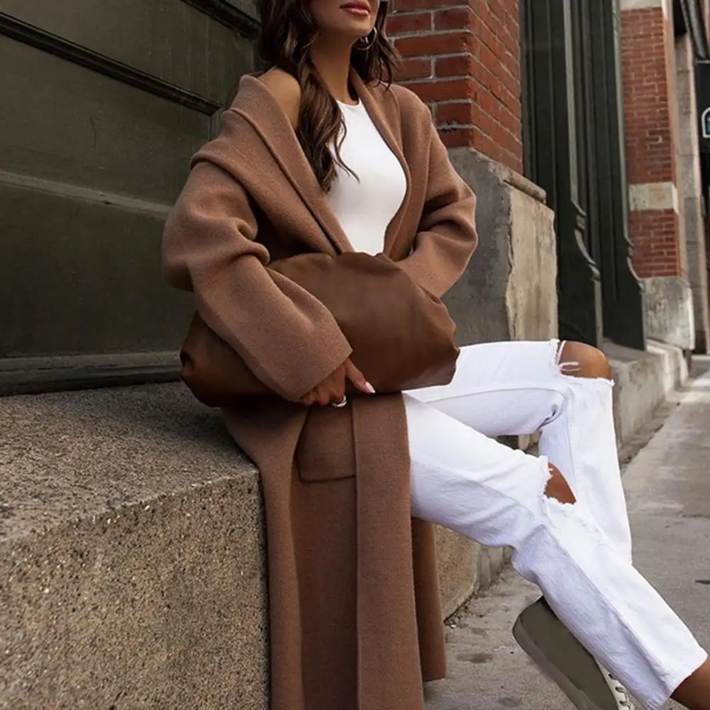 

Женское шерстяное пальто средней длины размера плюс 3XL, теплая Свободная верхняя одежда верблюжьего цвета, новинка сезона осень-зима 2022, шер...