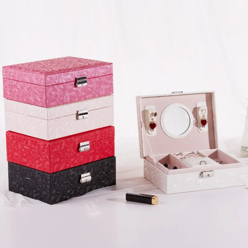 

Lady Jewelry Box Double-Layer Jewelry Storage Case Ring Necklace Earrings Bracelet Storage Container Large Space Holder CuteGift