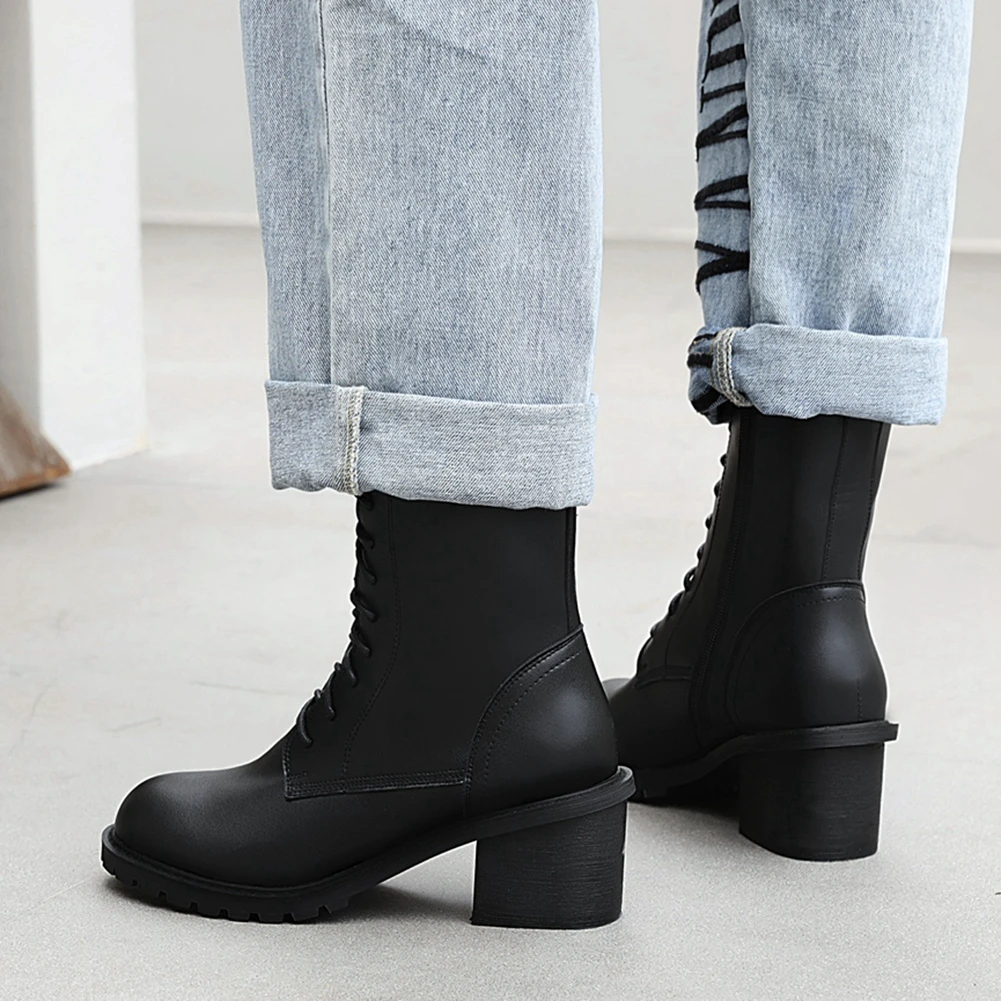 

Doratasia 2020 Big Size 43 Fashion Square High Heels Split Leather Winter Women Shoes Motorcycles Boots