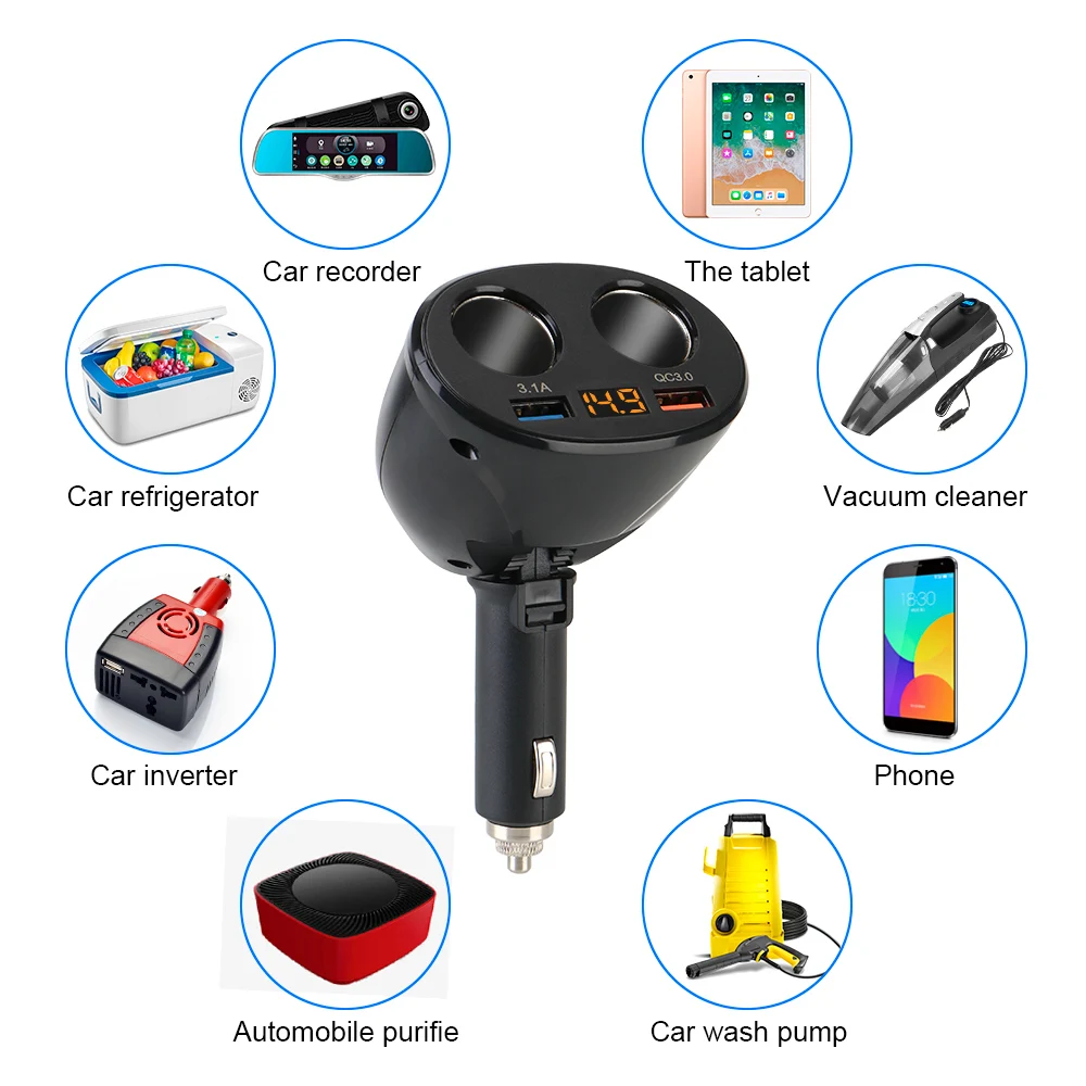 

Car Cigarette Lighter Socket Splitter Charger Plug Adapter 2 USB Car Charger With Voltage LED Display