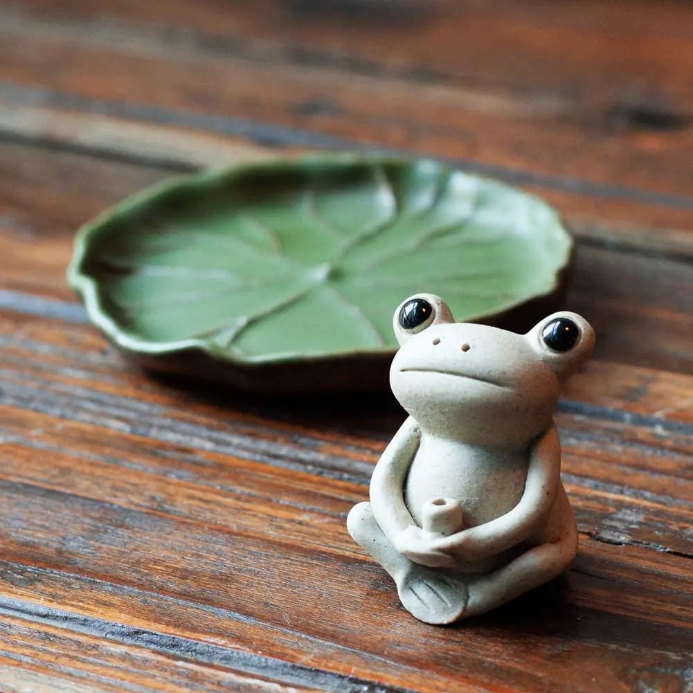 

100% Handmade Ceramic Stick Incense Burner Holder,small Frog Incense,lotus Leaf Tray,mini Cute Animal Statue Home Incense Burner