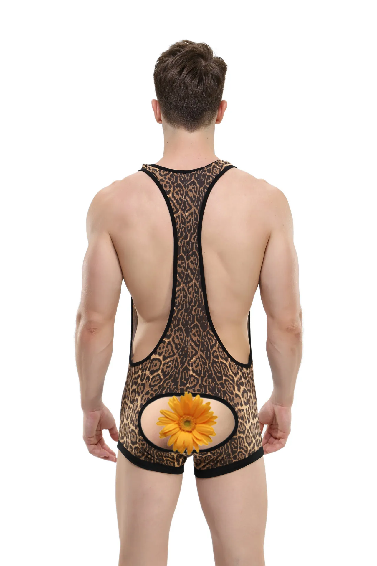 

new men's sexy underwear leopard print jumpsuit exposed hip pp sexy underwear FR010
