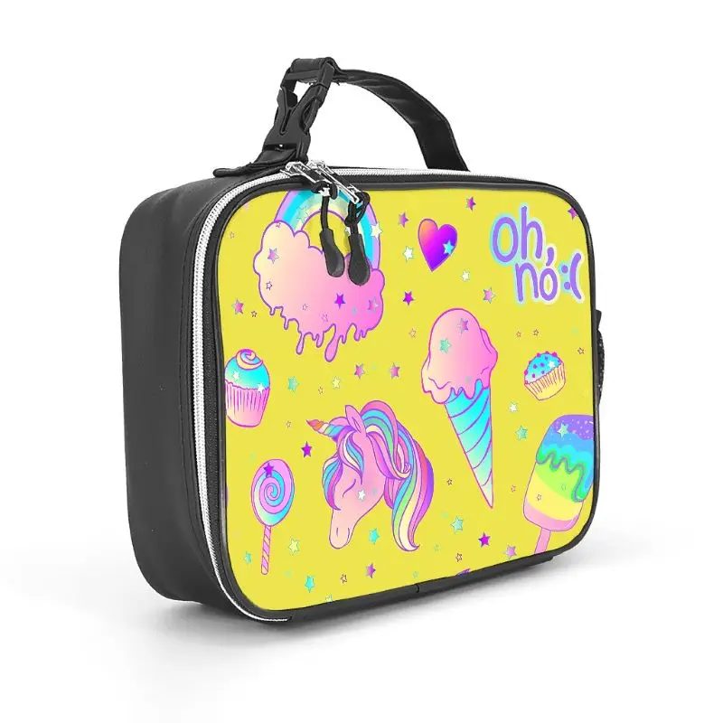 

Insulated Cooler Lunch Box Sweet Unicorn Yellow Lunch Bag Customized Cooler Tote with Buckle Handle white one size"]