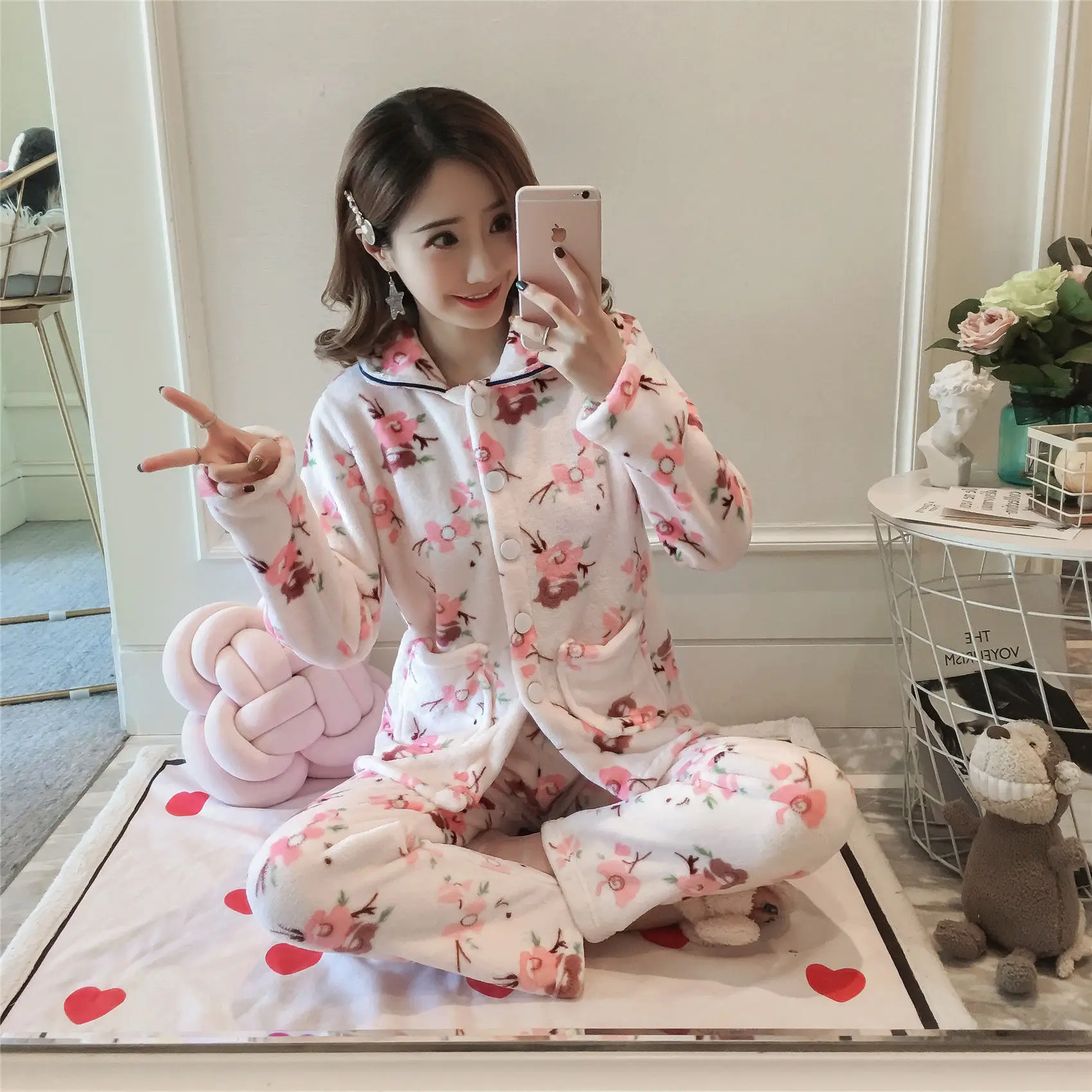 pajamaset M-5XL, зимний пижамный комплект, для женщин, длинный рукав, фланелевый, толстый, коралловый бархат, мультяшная Пижама, длинная Пижама, милые животные, женский домашний костюм - Цвет: pajamaset