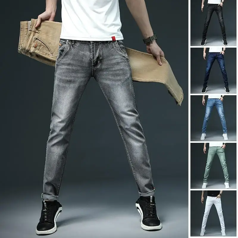 

Fashion New Casual Men Pants Cotton Slim Straight Jeans Fashion Business Design Colorful New Men's Business Jeans 6 Colors