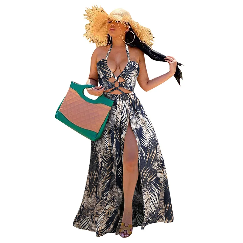 

2021 summer new printing women's fashion sexy wrapped chest printing sleeveless dress suspender princess skirt