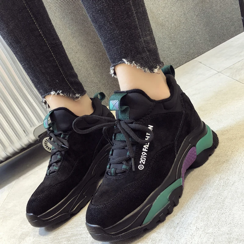 Rimocy Autumn Winter warm black sneakers women fashion platform shoes woman designer short Plush 6cm thick bottom chunky sneaker