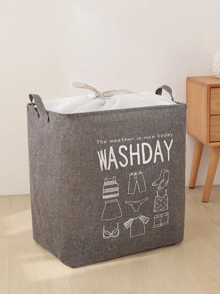 

Dormitory Waterproof Antifouling Dirty Clothes Hamper Bedroom Drawstring Imitation Linen Cloth Art Storage Basket 75L 100L