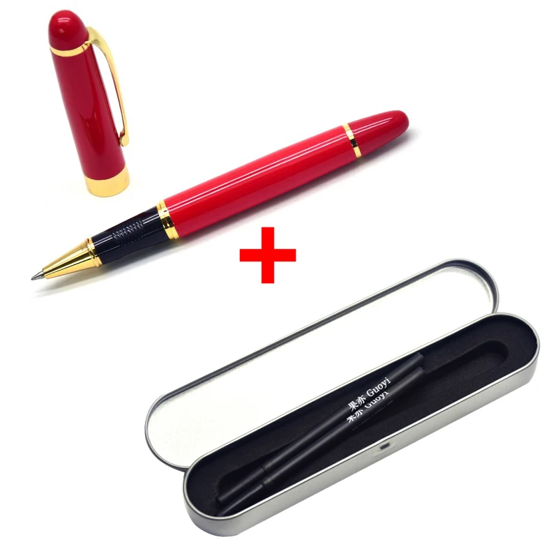 Red gift-2 black ink Guoyi A203 креативная металлическая гелевая ручка для обучения в офисе для школы, канцелярские принадлежности, подарки, роскошная ручка для отеля, шариковая ручка для делового письма - Цвет: Red gift-2 black ink