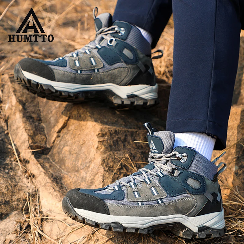 Beli HUMTTO Pria Kulit Asli Trekking Sepatu Tahan Air Sepatu Hiking Sepatu Bot Wanita Berburu Sepatu Gunung Boots Taktis Sepatu