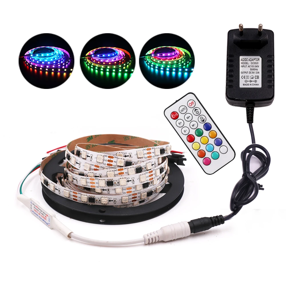 

WS2811 LED Strip Light DC12V 5050 Full Color RGB Led Tape Flexible Lights 30/60 LEDs/M Pixel Light with 21Key WS2812B Controller
