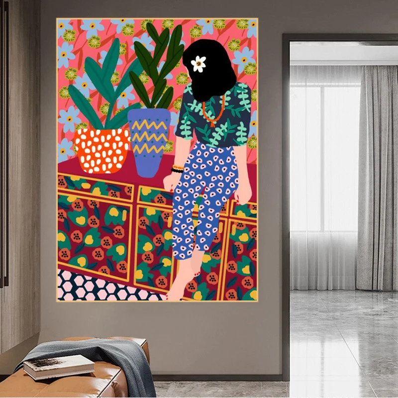 Картина на холсте мультяшный постер гавайской девушки балконе художественные