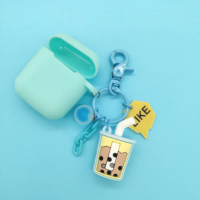 Cute Sweet Milk Tea Keychain Silicone Earphone Case for Apple Airpods Accessories Bluetooth Headset Charger Box Protect Cover |