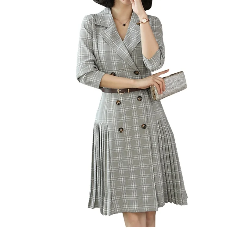 Клетчатый без рукавов офисное Короткое платье женское 2019 осенне-зимний