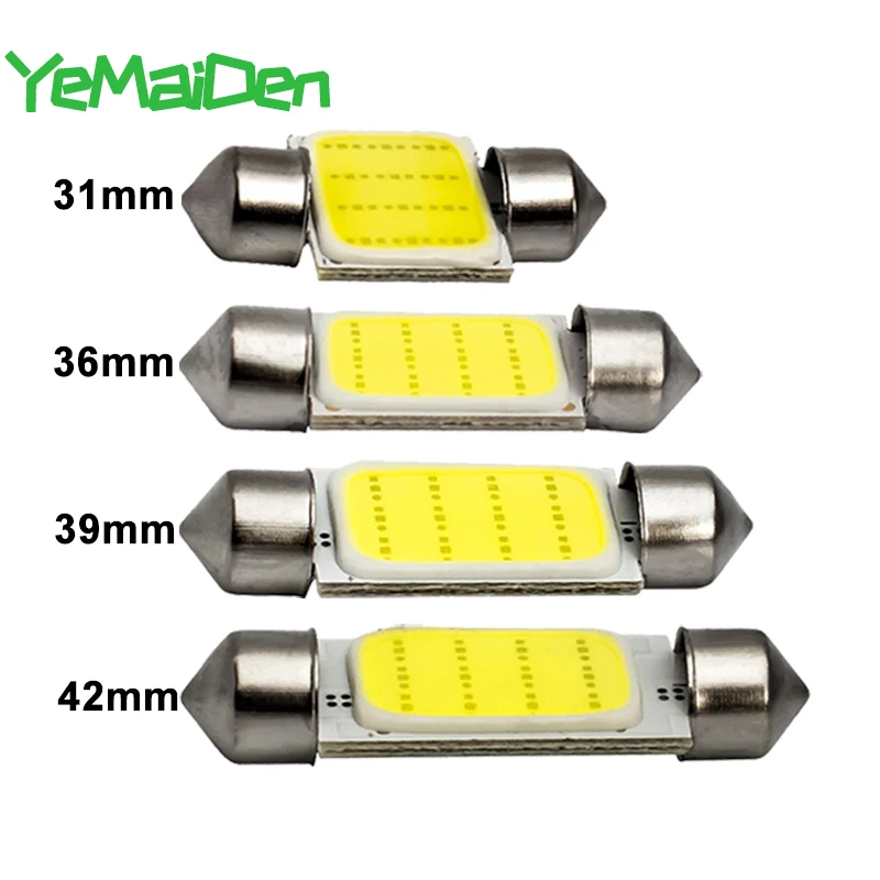 

1x Festoon 31mm 36mm 39mm 41mm C5W C10W LED COB Bulb 12SMD 12V 7000K Car Interior Dome Reading Luggage Light Super Bright White