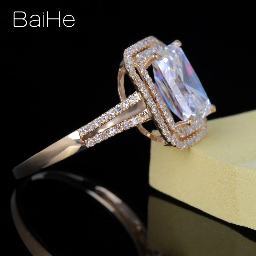 BAIHE Твердые 14 к желтое золото 5.9CT сертифицированные, подлинные AAA класс кубического циркония Подушка обручальное кольцо для женщин роскошный модный подарок кольцо