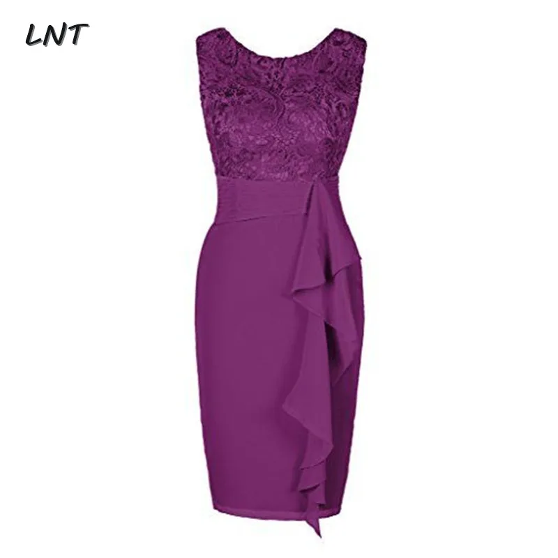 

Шифоновое кружевное короткое платье до колена для матери невесты, с оборками по подолу, для гостей на свадьбу