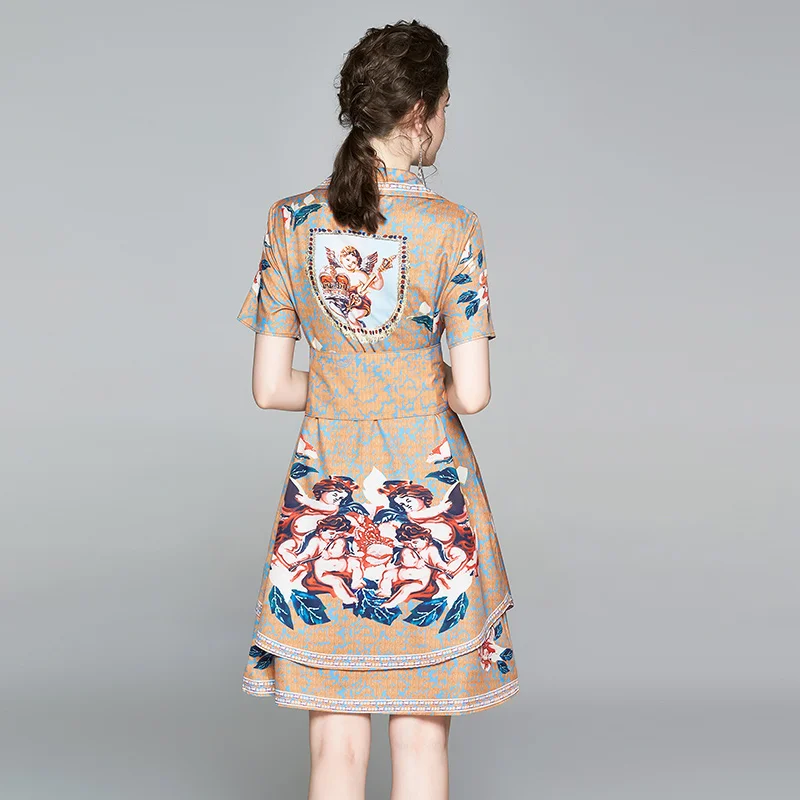 

- in the new dress printed shirt skirt to show thin French accept waist fashion dress tide