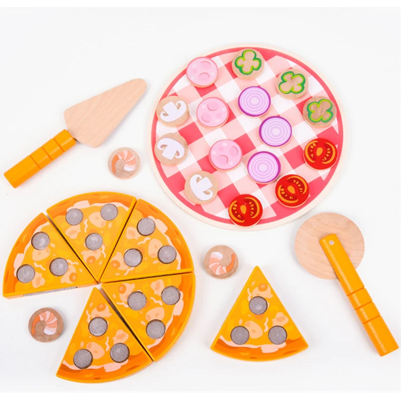 

27pcs Pizza Wooden Toys Food Cooking Simulation Tableware Children Kitchen Pretend Play Toy Fruit Vegetable with Tableware