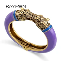 all seasons women cuff bracelet for party antique gold plated animal enamel leopard head vintage bracelet bangle trendy jewelry