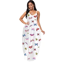 female fashion butterfly pattern digital printing beach dress womens sleeveless dress