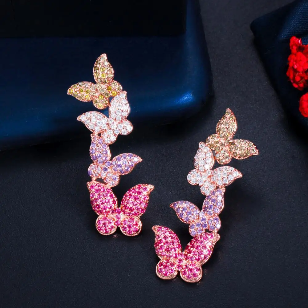 

Bilincolor trendy pink cz butterfly earrings for women